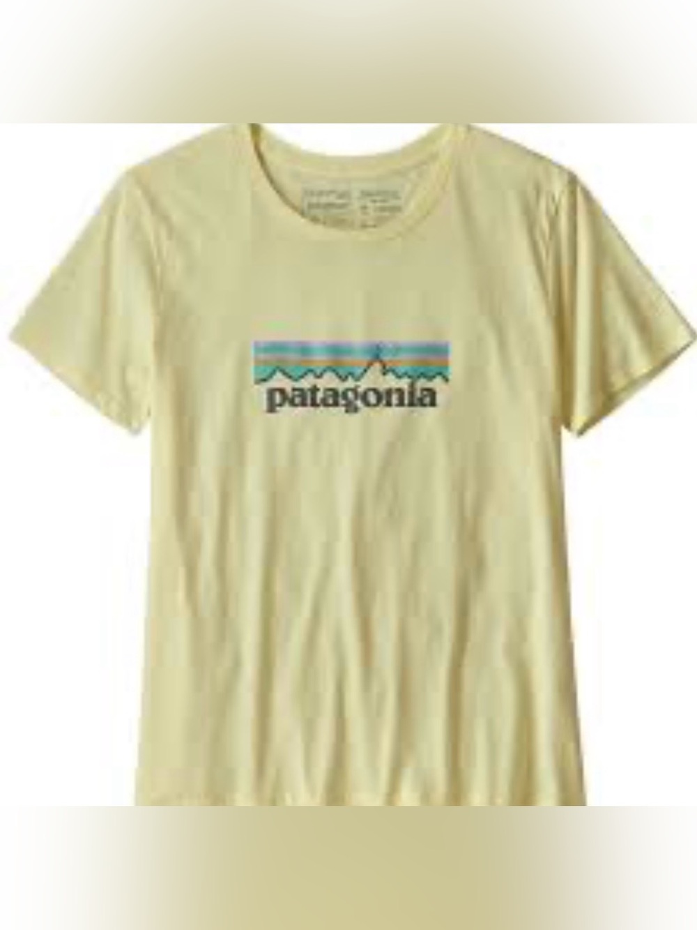 Patagonia|Women’s Organic Cotton Pastel Yellow Tee with Multi-Color Logo•••SMALL